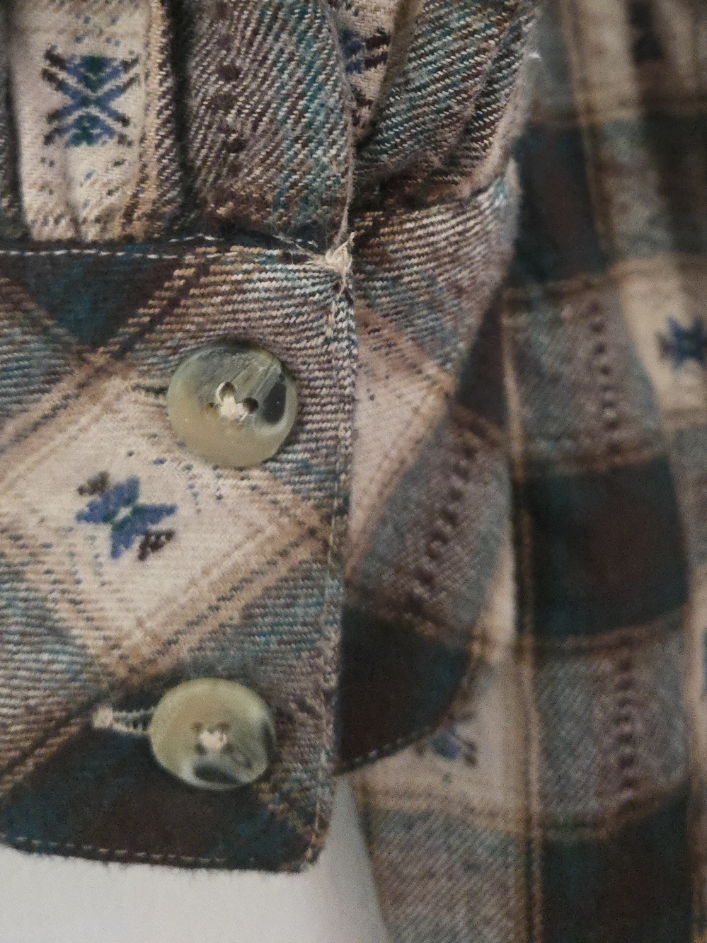 Disturbia Plaid Button-Up Long Sleeve Dress in Beige, Black and Blue - Picture 5 of 7